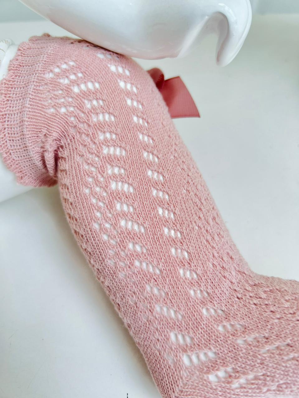 MEDIAS ESPAÑOLAS PARA BEBE CON LAZO - COLOR ROSA - TALLA S & M