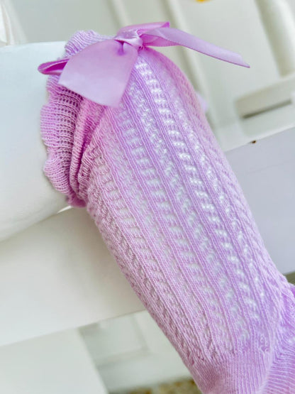 MEDIAS ESPAÑOLAS PARA BEBE CON LAZO - COLOR LILA - TALLA M