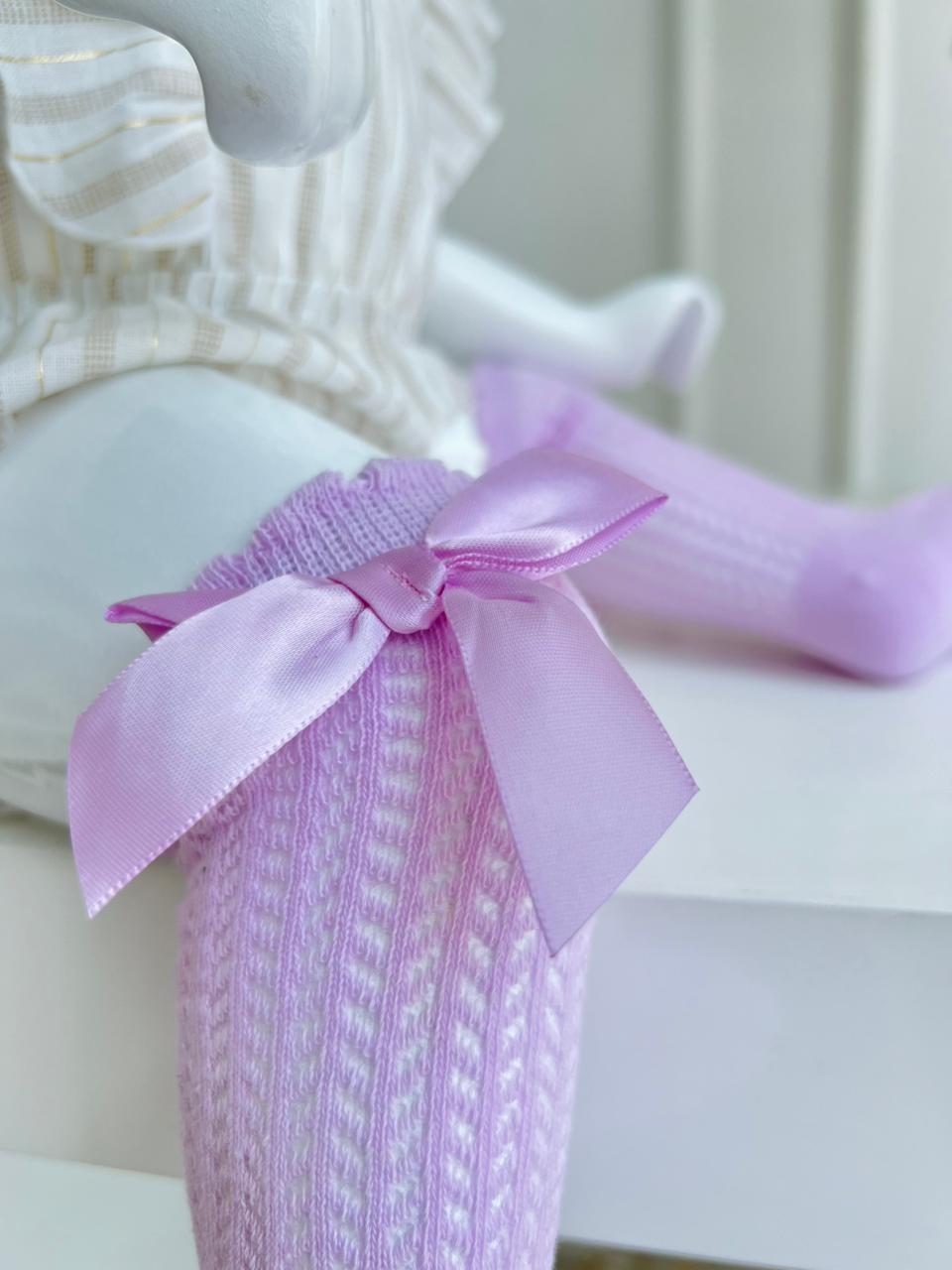 MEDIAS ESPAÑOLAS PARA BEBE CON LAZO - COLOR LILA - TALLA M