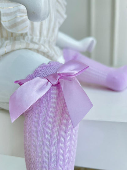 MEDIAS ESPAÑOLAS PARA BEBE CON LAZO - COLOR LILA - TALLA M