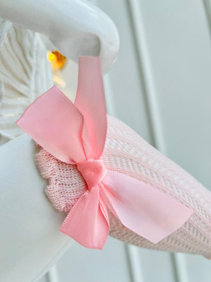 MEDIAS ESPAÑOLAS PARA BEBE CON LAZO - COLOR ROSA CLARO - TALLA M