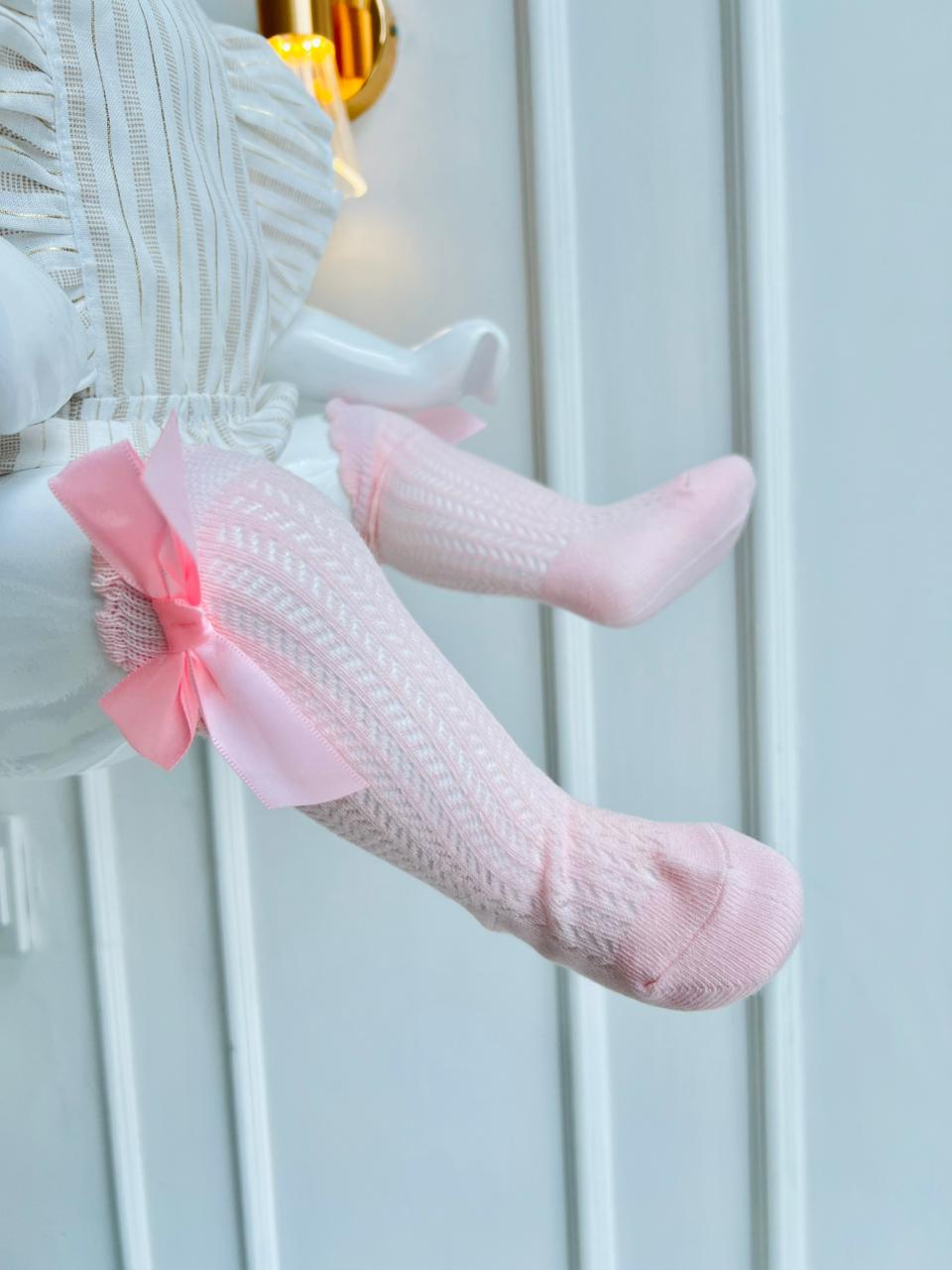 MEDIAS ESPAÑOLAS PARA BEBE CON LAZO - COLOR ROSA CLARO - TALLA M