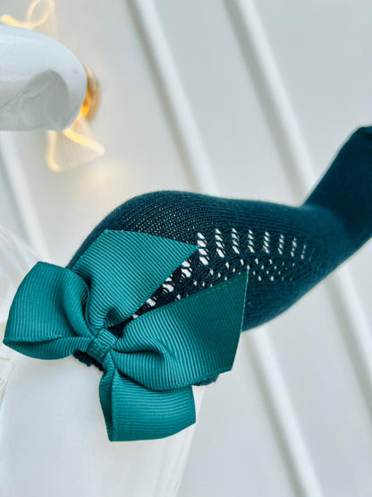 MEDIAS ESPAÑOLAS PARA BEBE CON LAZO - COLOR VERDE BOTELLA - TALLA XS & M