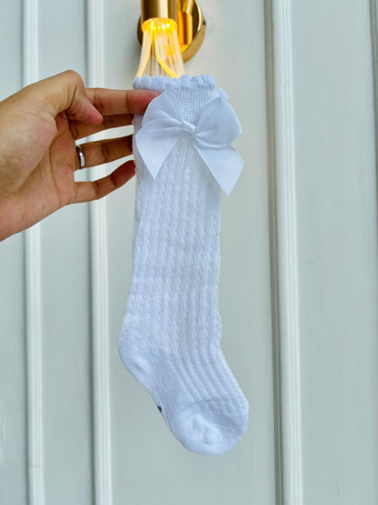 MEDIAS ESPAÑOLAS PARA BEBE CON LAZO - COLOR BLANCO - TALLA S & M