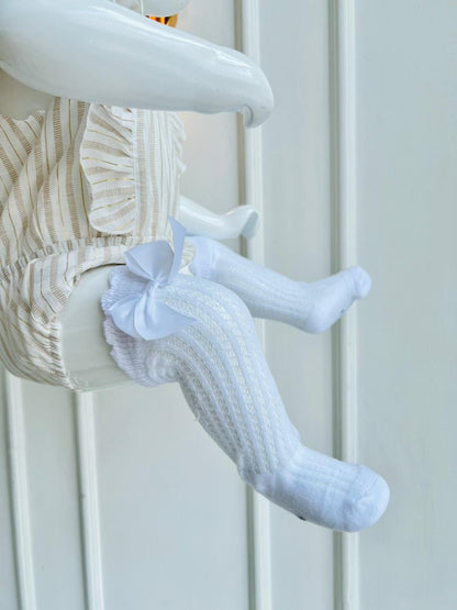 MEDIAS ESPAÑOLAS PARA BEBE CON LAZO - COLOR BLANCO - TALLA S & M