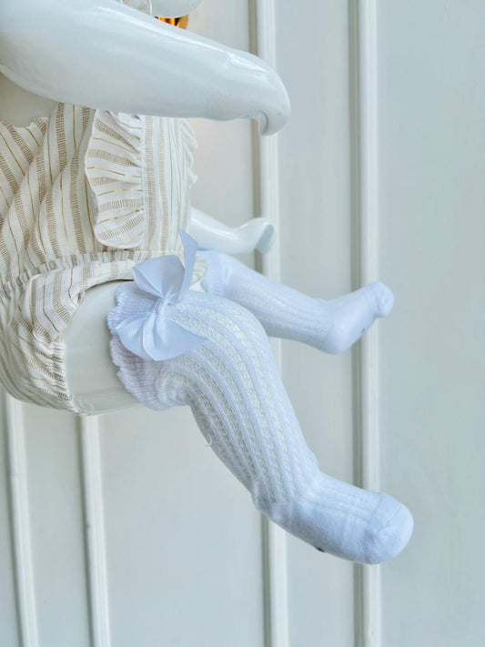 MEDIAS ESPAÑOLAS PARA BEBE CON LAZO - COLOR BLANCO - TALLA S & M