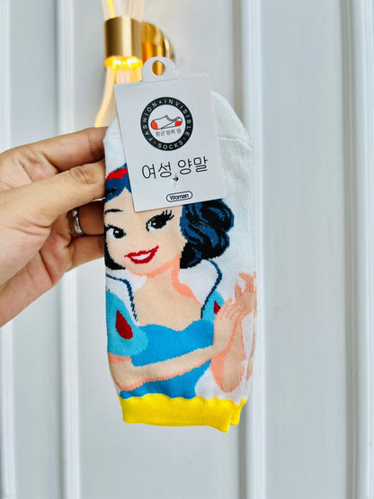 MEDIAS INFANTILES DE ALGODON - DISEÑO PRINCESA ESTILO BLANCA NIEVES