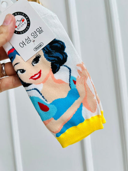 MEDIAS INFANTILES DE ALGODON - DISEÑO PRINCESA ESTILO BLANCA NIEVES