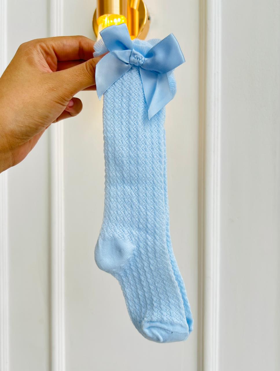 MEDIAS ESPAÑOLAS PARA BEBE CON LAZO - COLOR AZUL CIELO - TALLA L