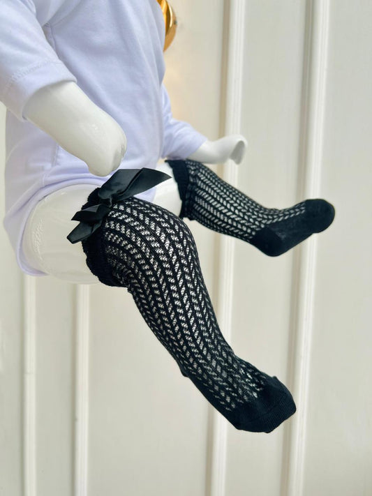 MEDIAS ESPAÑOLAS PARA BEBE CON LAZO - COLOR NEGRO - TALLA L