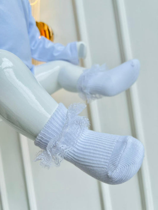 MEDIAS PARA BEBÉ CON ENCAJE DECORATIVO - COLOR  BLANCO - TALLA S