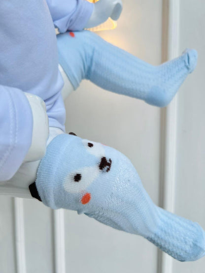 MEDIAS LARGAS PARA BEBÉ - DISEÑO DE PERRITO - COLOR CELESTE