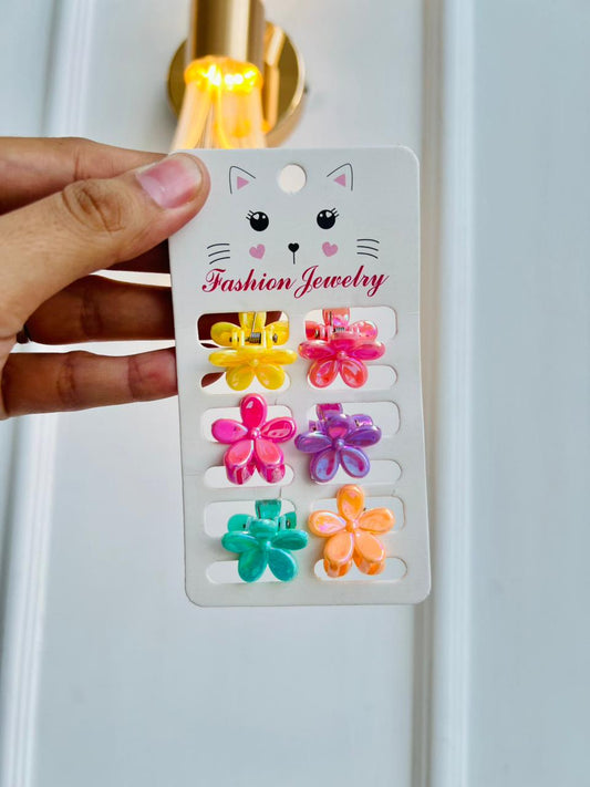 SET DE GANCHOS PARA NIÑA - DISEÑO FLORES - COLORES PASTEL