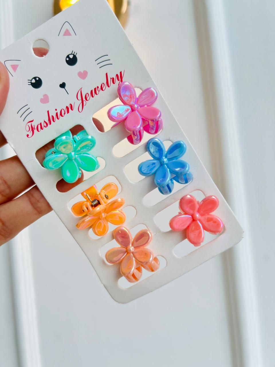 SET DE GANCHOS PARA NIÑA - DISEÑO FLORES - MULTICOLOR