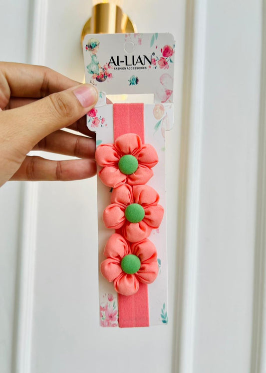 DIADEMA PARA BEBÉ ELASTICAS - DISEÑO FLORAL Y CENTRO VERDE