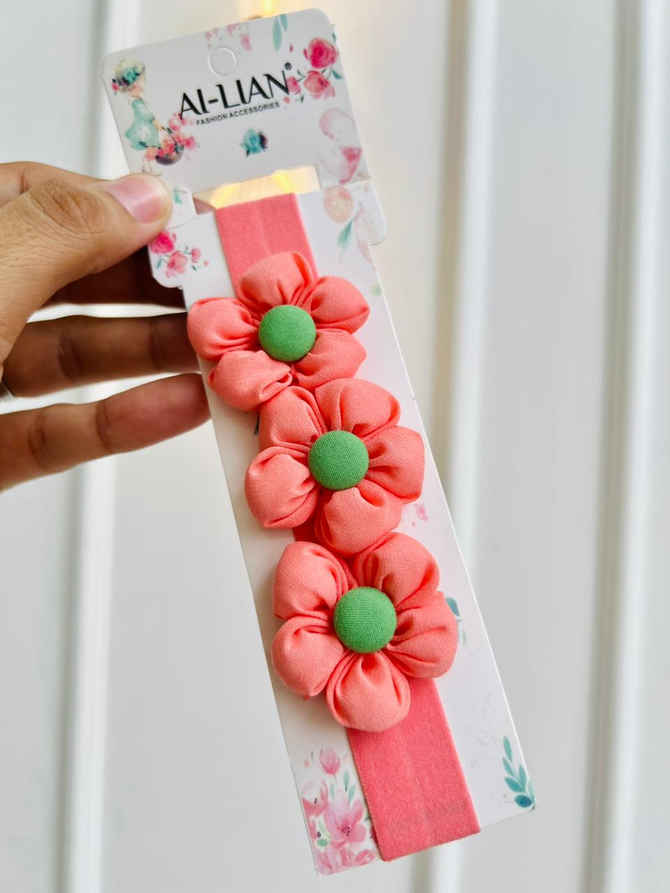 DIADEMA PARA BEBÉ ELASTICAS - DISEÑO FLORAL Y CENTRO VERDE