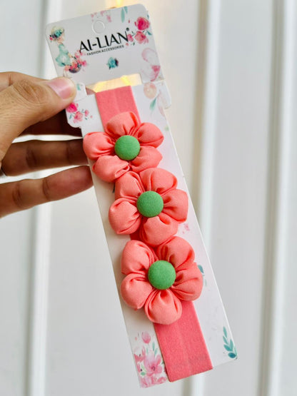 DIADEMA PARA BEBÉ ELASTICAS - DISEÑO FLORAL Y CENTRO VERDE