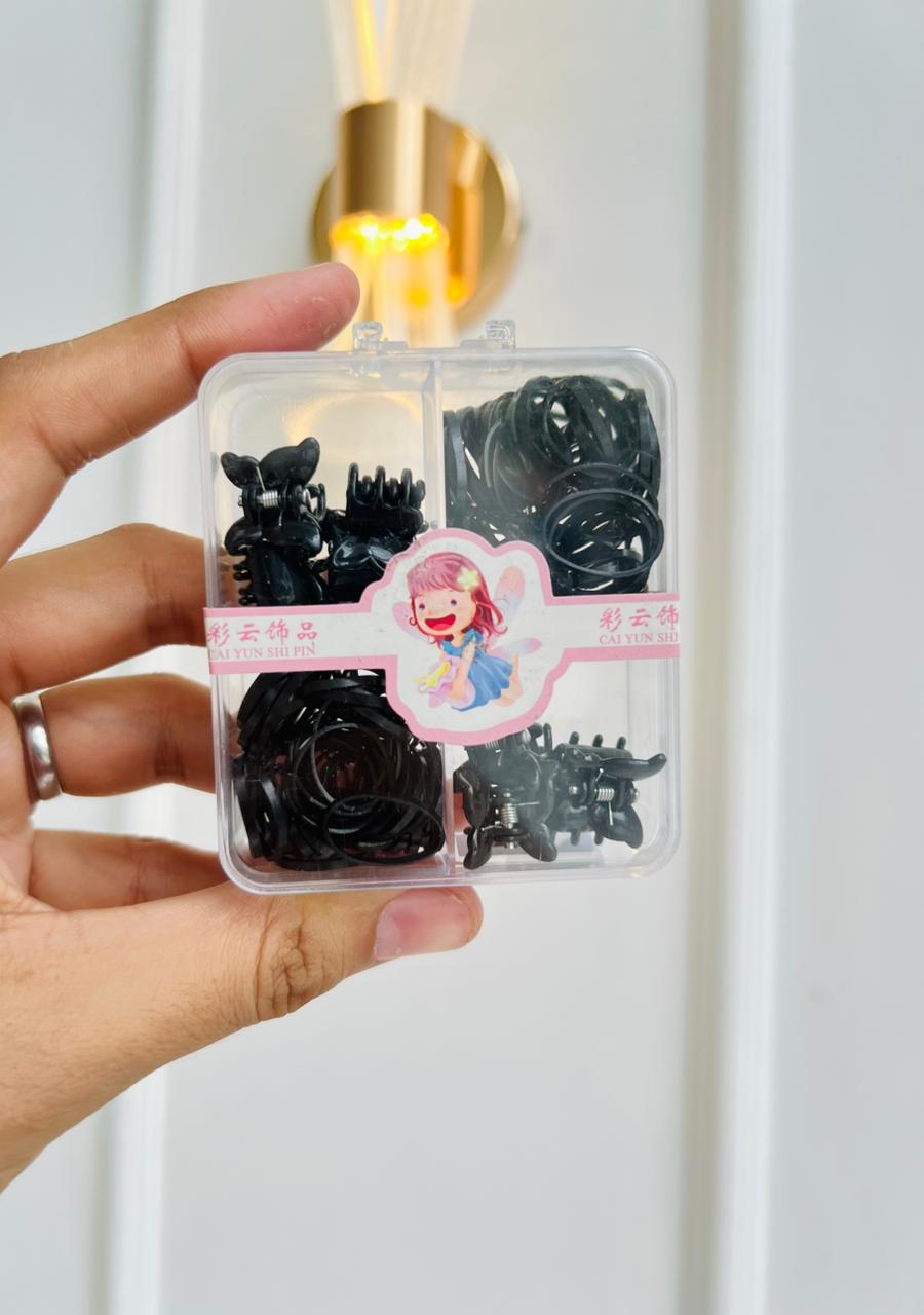 SET DE ACCESORIOS PARA EL CABELLO INFANTIL - KIT DE GANCHOS Y BANDITAS