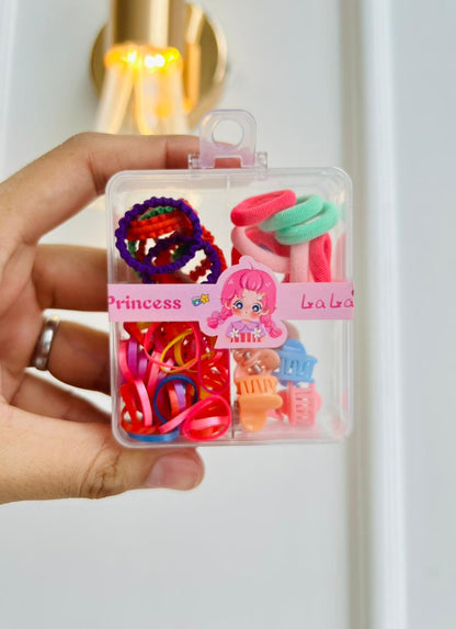 SET DE ACCESORIOS PARA CABELLO INFANTIL - KIT LIGAS Y PINZAS