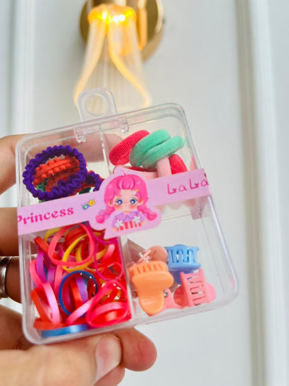 SET DE ACCESORIOS PARA CABELLO INFANTIL - KIT LIGAS Y PINZAS