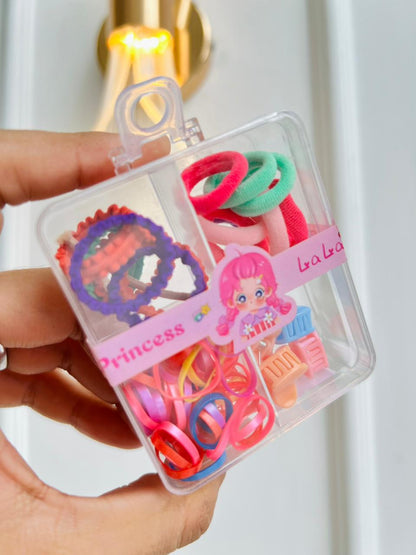 SET DE ACCESORIOS PARA CABELLO INFANTIL - KIT LIGAS Y PINZAS