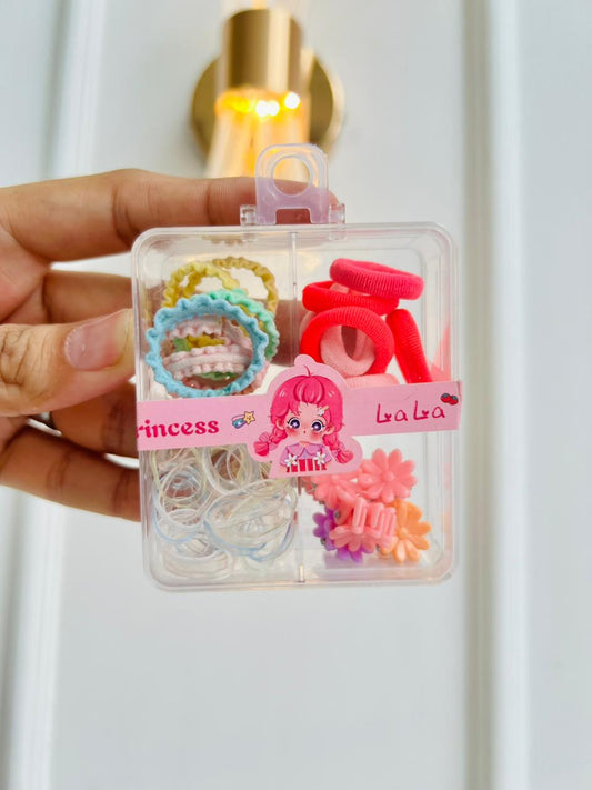 SET DE ACCESORIOS PARA CABELLO INFANTIL - KIT LIGAS Y PINZAS