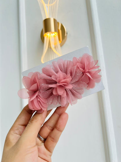 SET BALETAS Y DIADEMA - COLOR ROSADAS CON FLORES