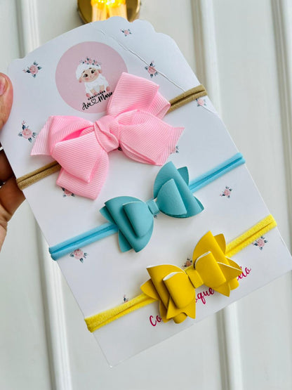 SET DE DIADEMAS PARA BEBÉ CON LAZO - MULTICOLOR