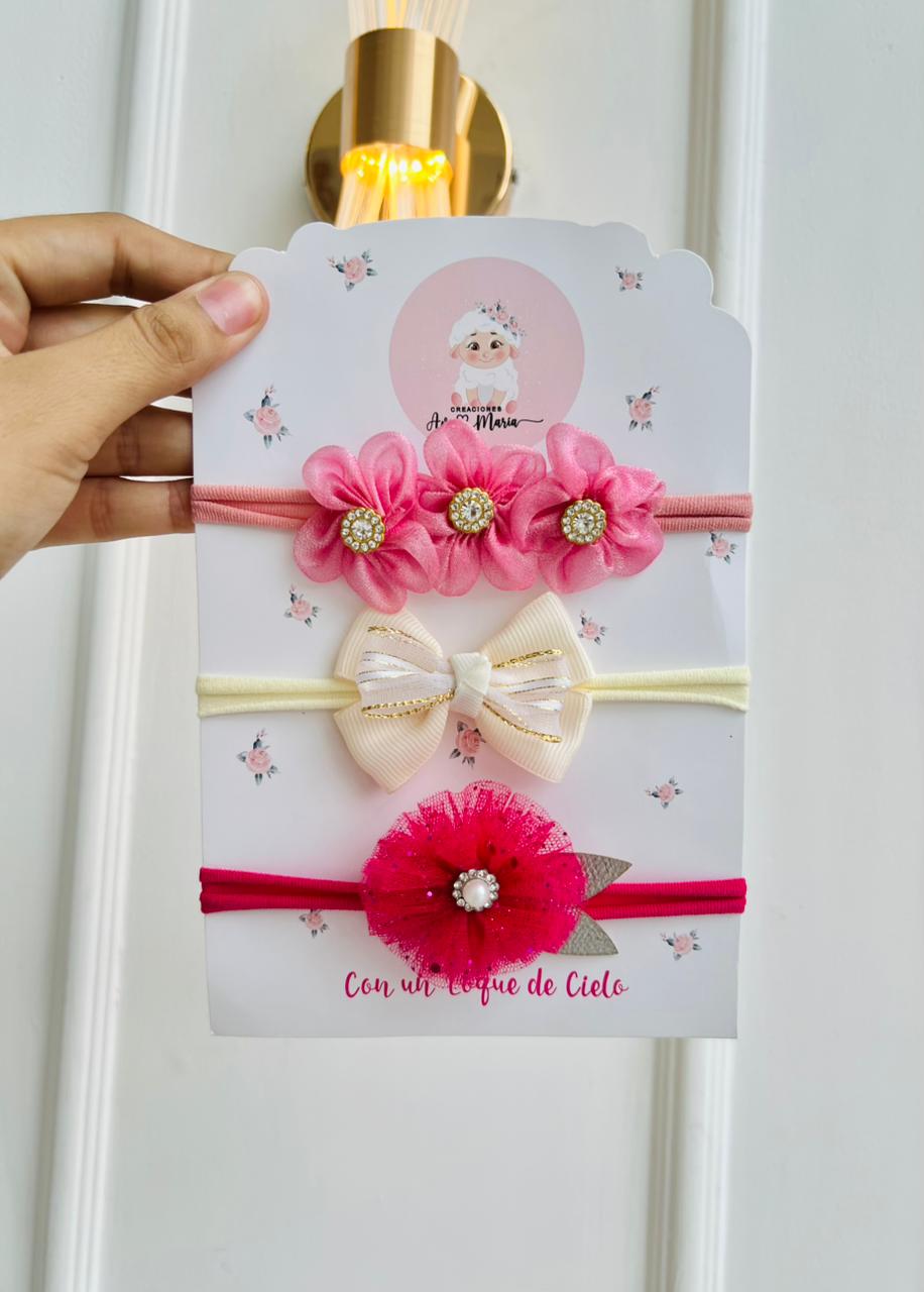 SET DE DIADEMAS PARA BEBÉ CON LAZO - MULTICOLOR