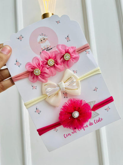 SET DE DIADEMAS PARA BEBÉ CON LAZO - MULTICOLOR