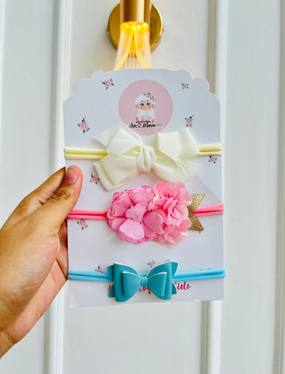 SET DE DIADEMAS PARA BEBÉ CON LAZO - MULTICOLOR