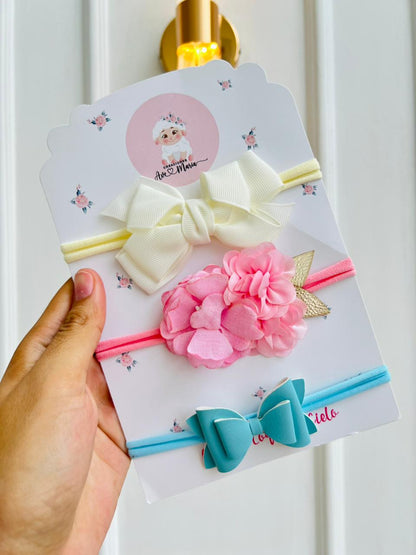 SET DE DIADEMAS PARA BEBÉ CON LAZO - MULTICOLOR
