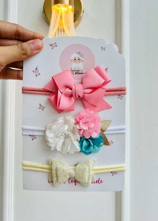 SET DE DIADEMAS PARA BEBÉ CON LAZO - MULTICOLOR