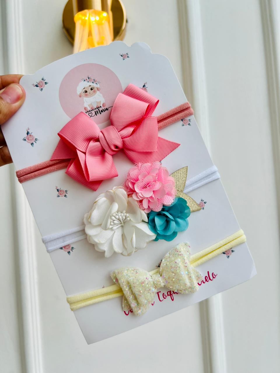 SET DE DIADEMAS PARA BEBÉ CON LAZO - MULTICOLOR
