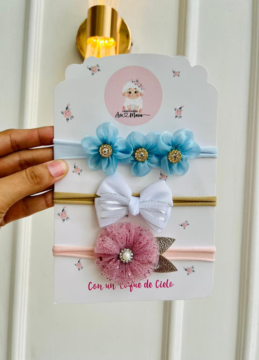 SET DE DIADEMAS PARA BEBÉ CON LAZO - MULTICOLOR
