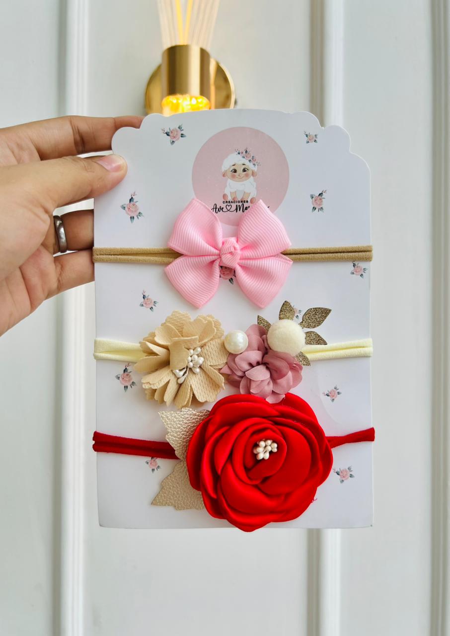 SET DE DIADEMAS PARA BEBÉ CON LAZO - MULTICOLOR