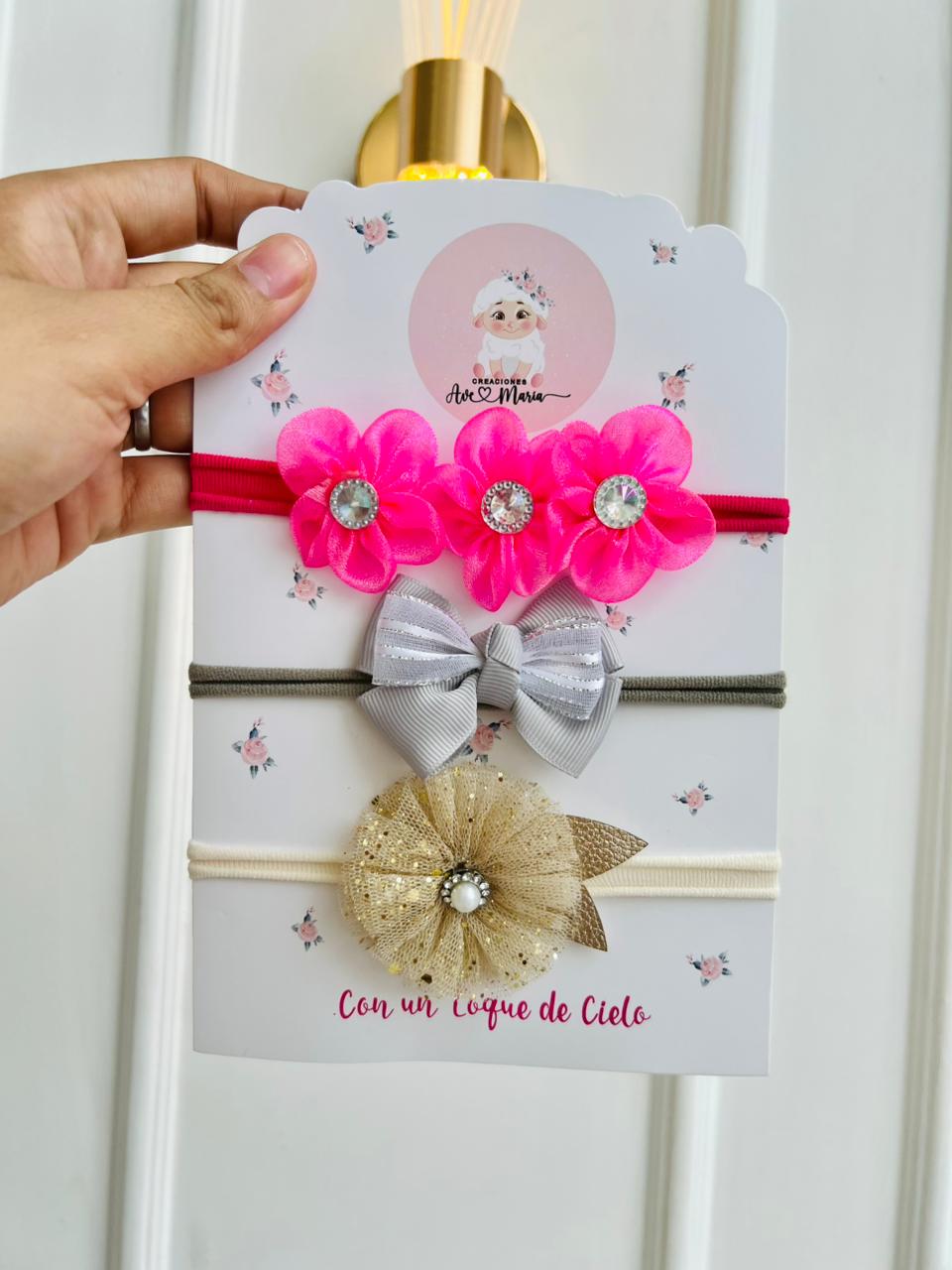 SET DE DIADEMAS PARA BEBÉ CON LAZO - MULTICOLOR