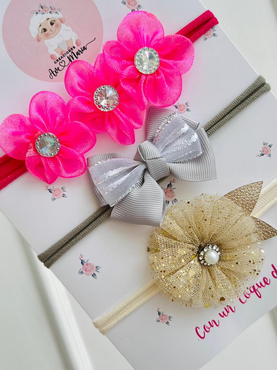 SET DE DIADEMAS PARA BEBÉ CON LAZO - MULTICOLOR