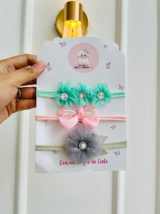SET DE DIADEMAS PARA BEBÉ CON LAZO - MULTICOLOR