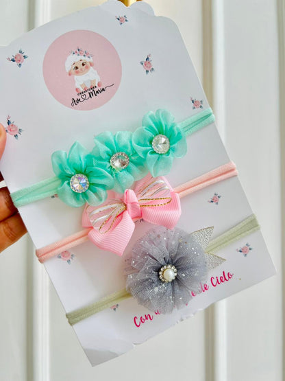 SET DE DIADEMAS PARA BEBÉ CON LAZO - MULTICOLOR