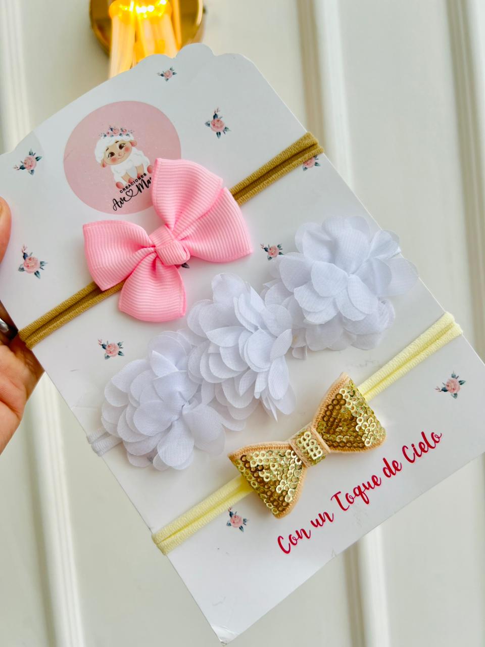 SET DE DIADEMAS PARA BEBÉ CON LAZO - MULTICOLOR
