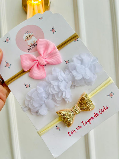 SET DE DIADEMAS PARA BEBÉ CON LAZO - MULTICOLOR