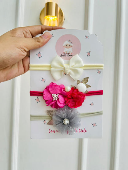 SET DE DIADEMAS PARA BEBÉ CON LAZO - MULTICOLOR