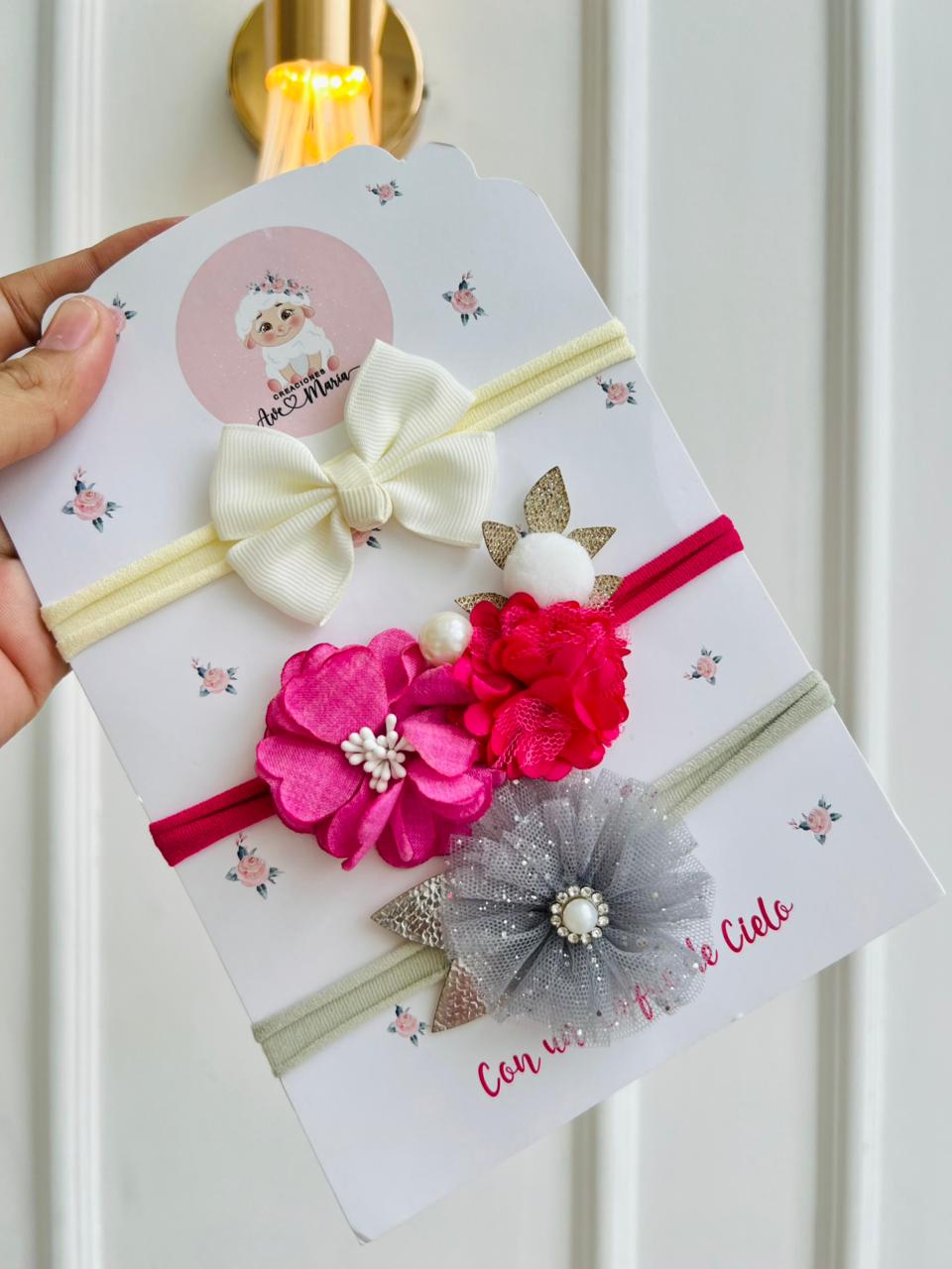 SET DE DIADEMAS PARA BEBÉ CON LAZO - MULTICOLOR