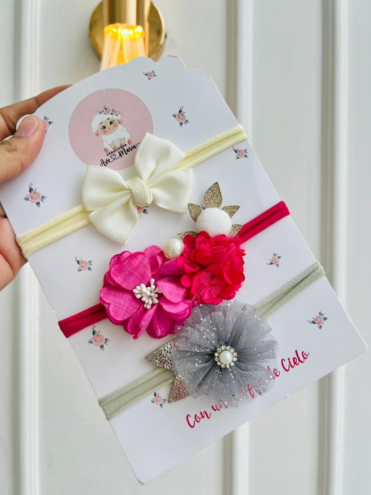 SET DE DIADEMAS PARA BEBÉ CON LAZO - MULTICOLOR