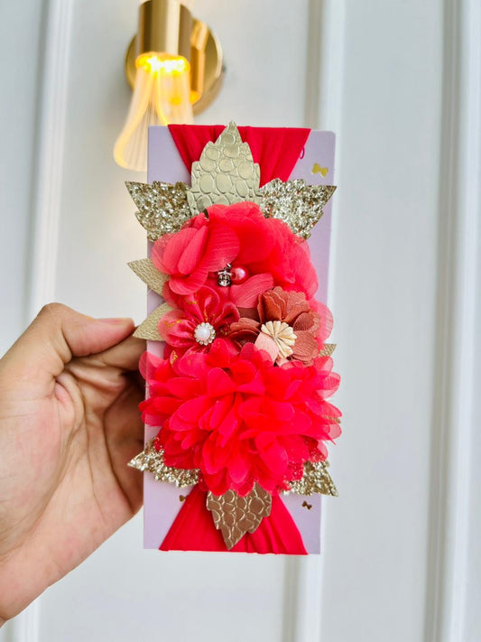 DIADEMA TURBANTE PARA BEBÉ CON FLORES DECORATIVAS - COLOR ROJO