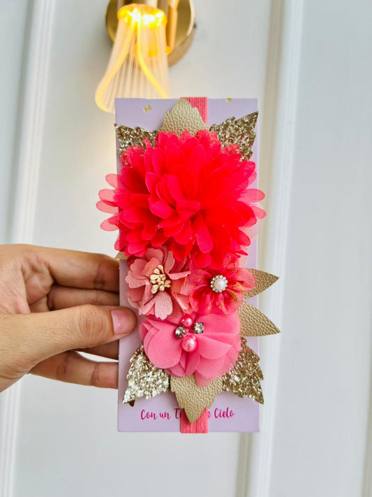 DIADEMA PARA BEBÉ CON FLORES DECORATIVAS - DISEÑO FLORAL