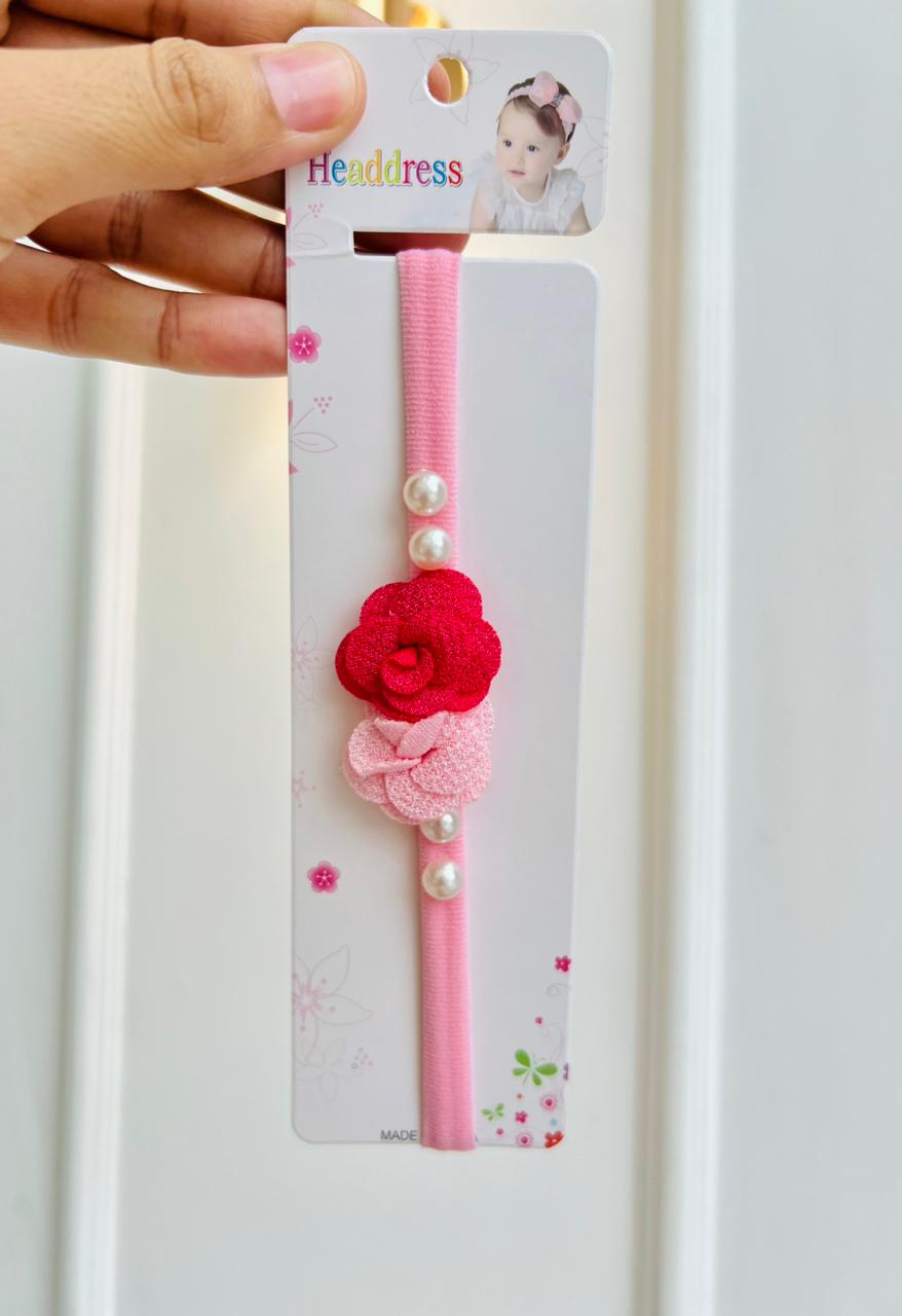 DIADEMAS ELASTICAS PARA BEBÉ - DISEÑO FLORES Y PERLAS