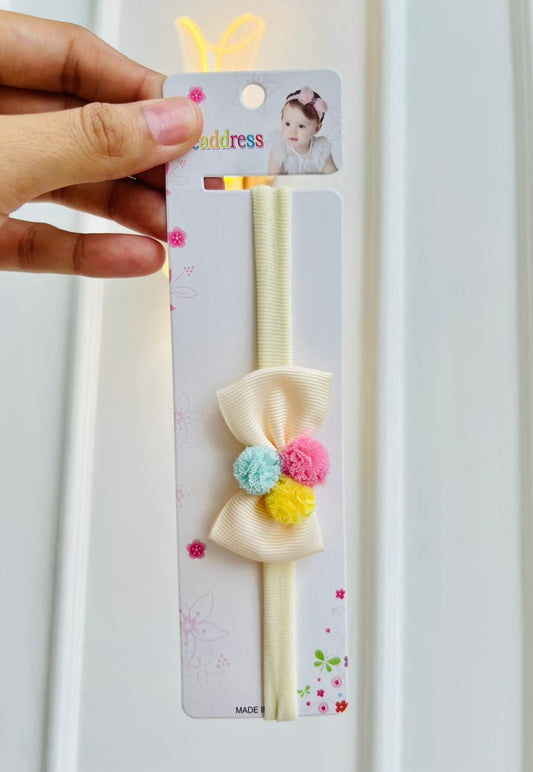 DIADEMAS ELASTICAS PARA BEBÉ - DISEÑO LAZO Y POMPONES