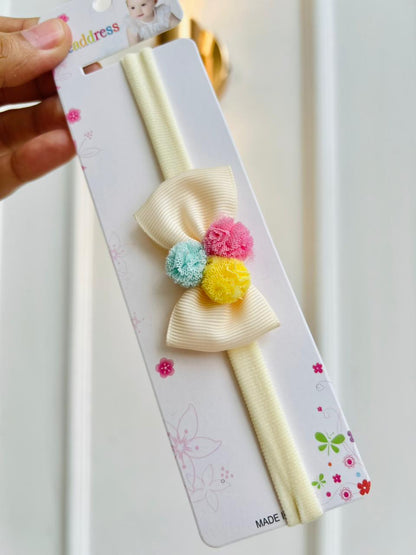 DIADEMAS ELASTICAS PARA BEBÉ - DISEÑO LAZO Y POMPONES